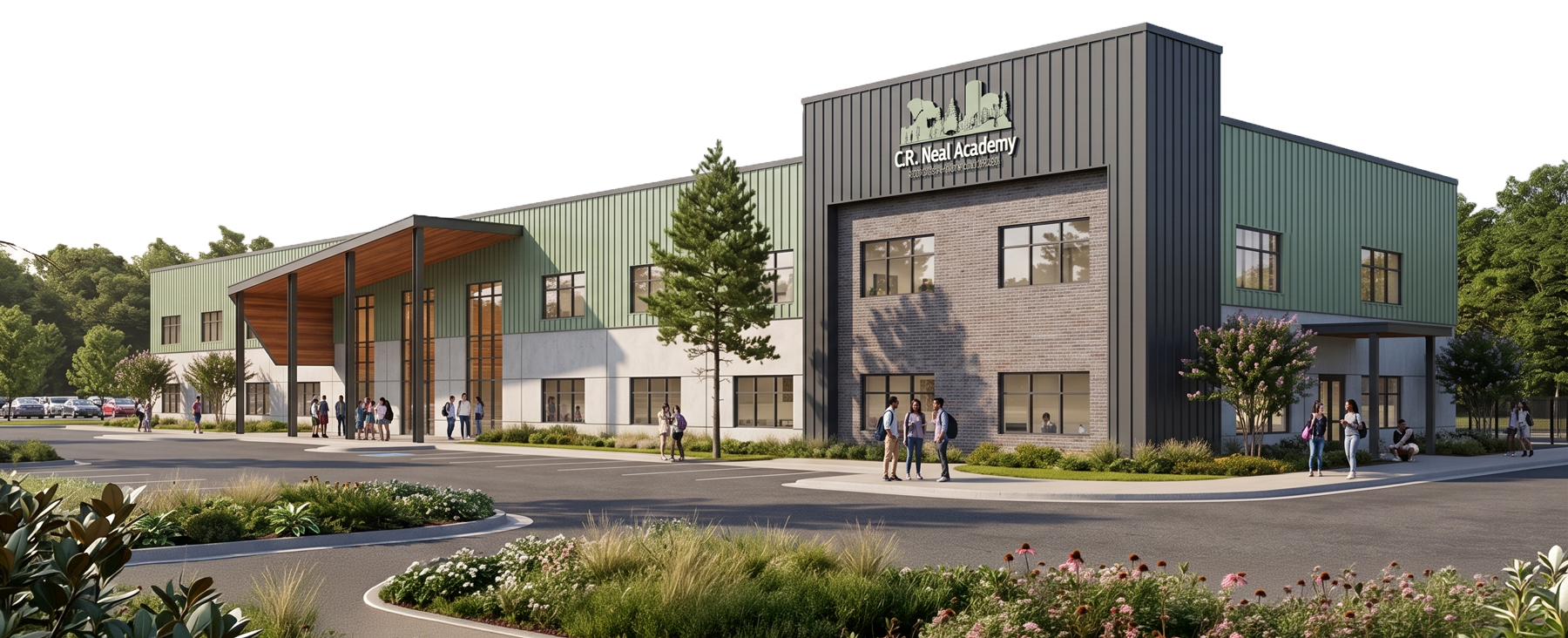 Rendering of C.R. Neal Academy, a Rooted Schools Foundation campus